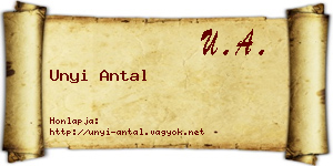 Unyi Antal névjegykártya